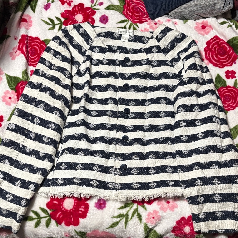 Christopher & Banks Navy and White Knit Top
